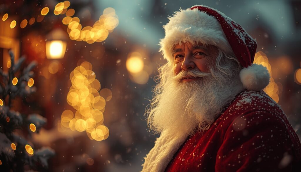 Inteligencia artificial y creatividad navideña: el auge de los spots generados con IA 2 lucid origin Cinematic Christmas commercial frame featuring Santa Claus. Santa stands warm 0