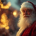 lucid origin Cinematic Christmas commercial frame featuring Santa Claus. Santa stands warm 0