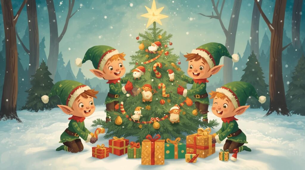 tarjeta de felicitacion navidena con duendes