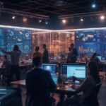 Cómo la inteligencia artificial (IA) está cambiando los perfiles profesionales en Comunicación 1 Redaccion periodistica moderna con periodistas y pantallas digitales mostrando inteligencia artificial datos y automatizacion. Ambiente profesional realista iluminacion suave enfoque editorial