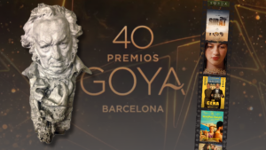 Películas nominadas a los Premios Goya 2026 con la estatuilla del Goya y una selección de carteles del cine español actual